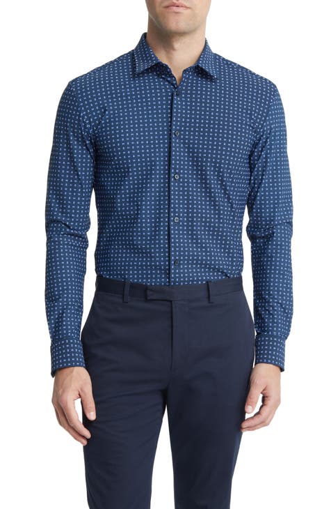 Hugo Boss Roan Slim Fit Geo Stretch Nylon Button-Up Shirt