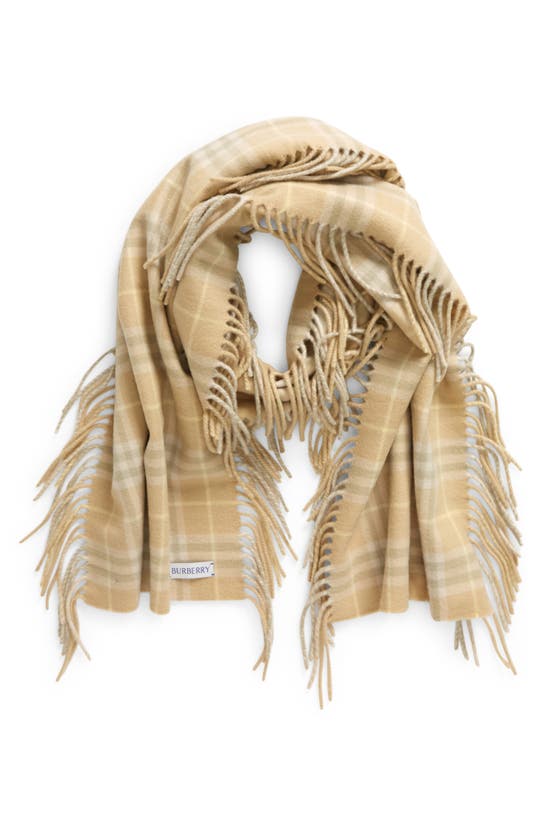Burberry Check Fringed Cashmere Scarf In Neutral