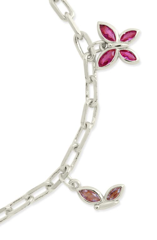 Sterling Forever Silver-tone Or Gold-tone Pink Cubic Zirconia Butterfly Charm Caria Anklet In Silver