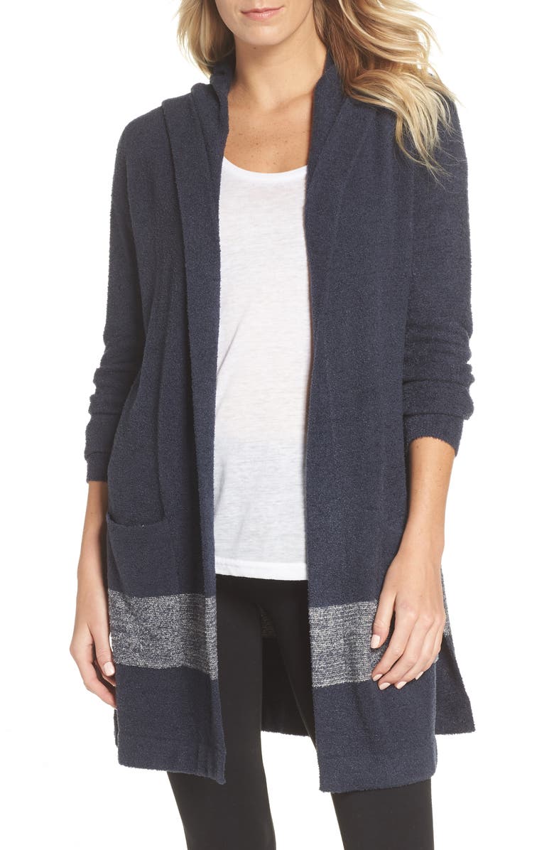 BAREFOOT DREAMS<SUP>®</SUP> Cozychic Lite<sup>®</sup> Coastal Hooded Cardigan, Main, color, INDIGO/ INDIGO-STONE