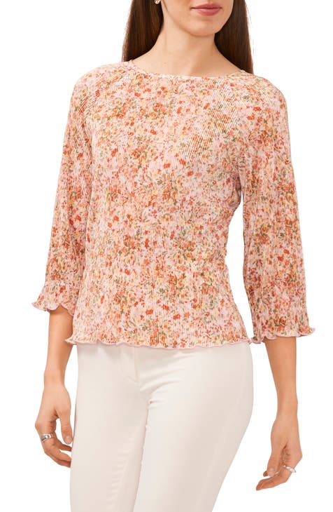 Halogen Festival Floral Plissé Blouse in Pink Dogwood at Nordstrom, Size X-Large