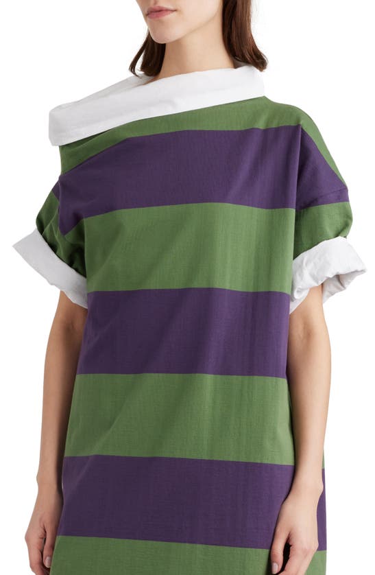 Shop Dries Van Noten Rugby Stripe Asymmetric Short Sleeve Sweatshirt Dress In Dark Purple