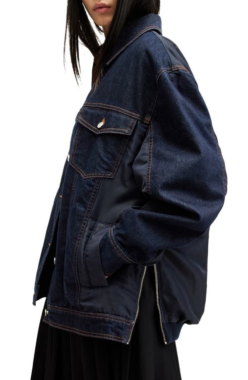 Allsaints Dillan Oversized Denim Bomber Jacket In Navy Blue
