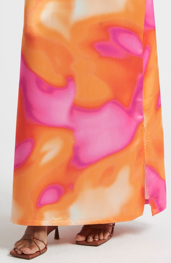 Shop Oríré Orire Aqua Print Long Sleeve Maxi Dress In Pink And Orange
