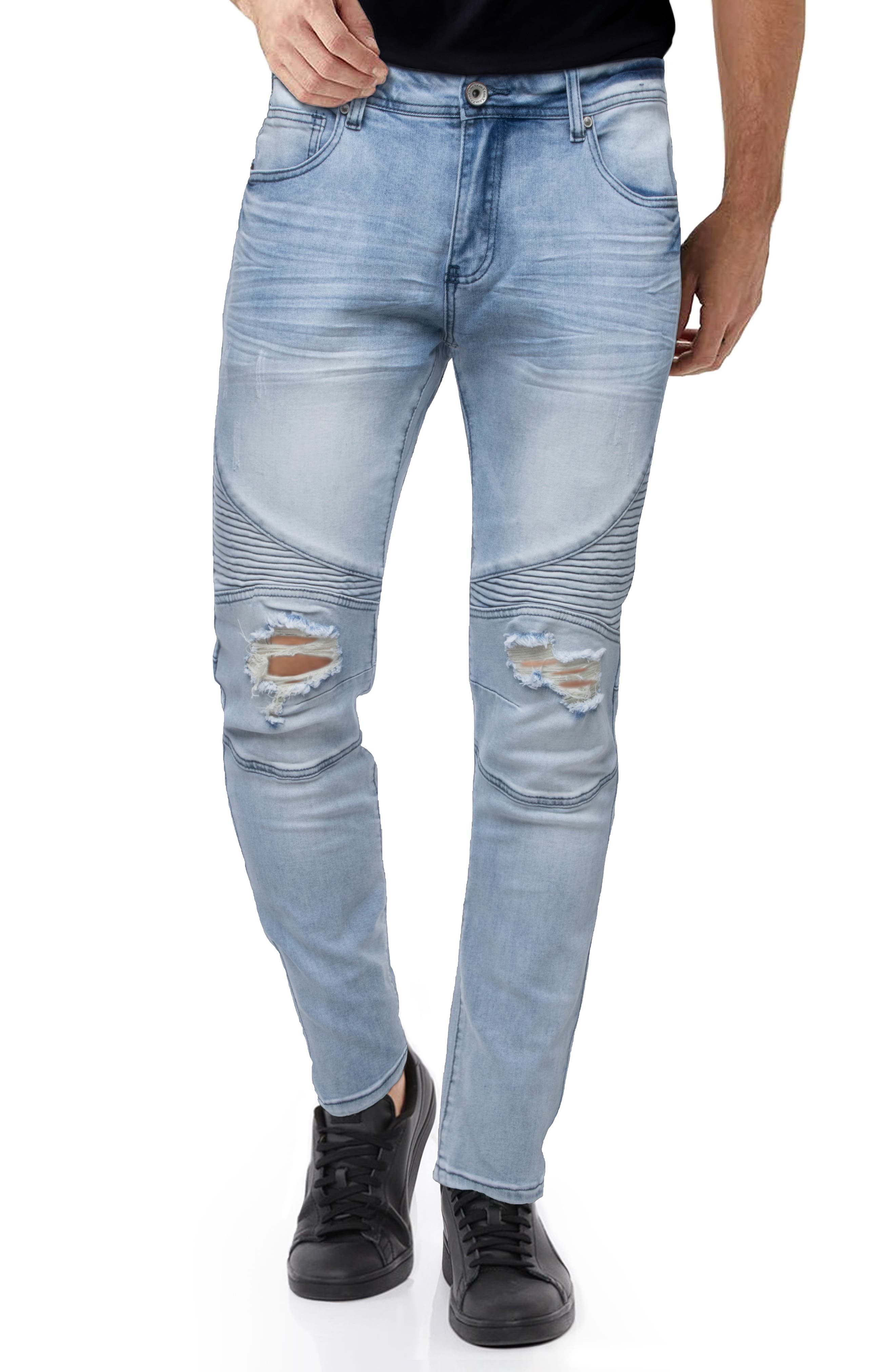 X-ray Stretch Moto Skinny Jeans In Light Blue Wash