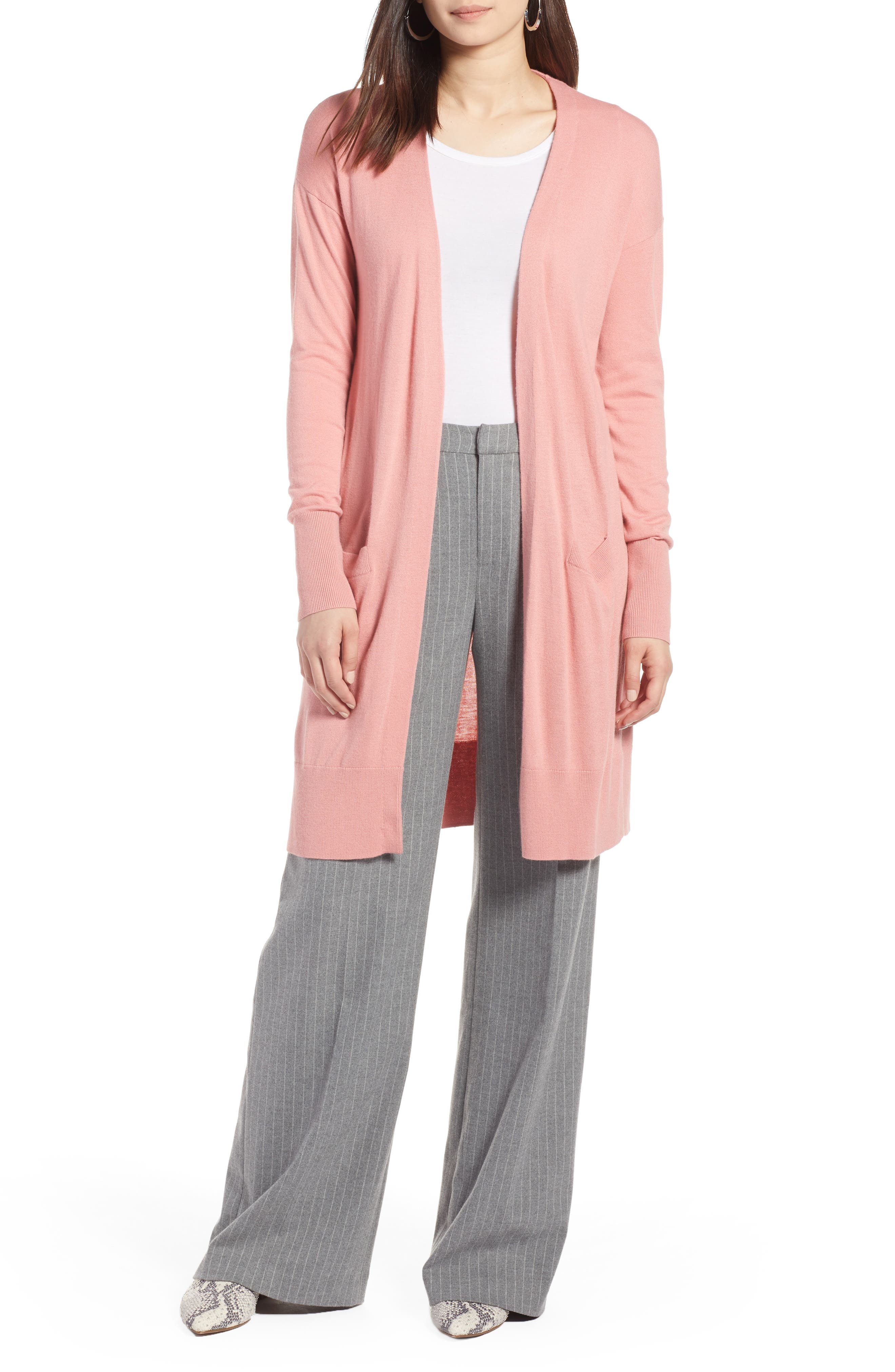 Halogen Open Front Pocket Cardigan, Pink