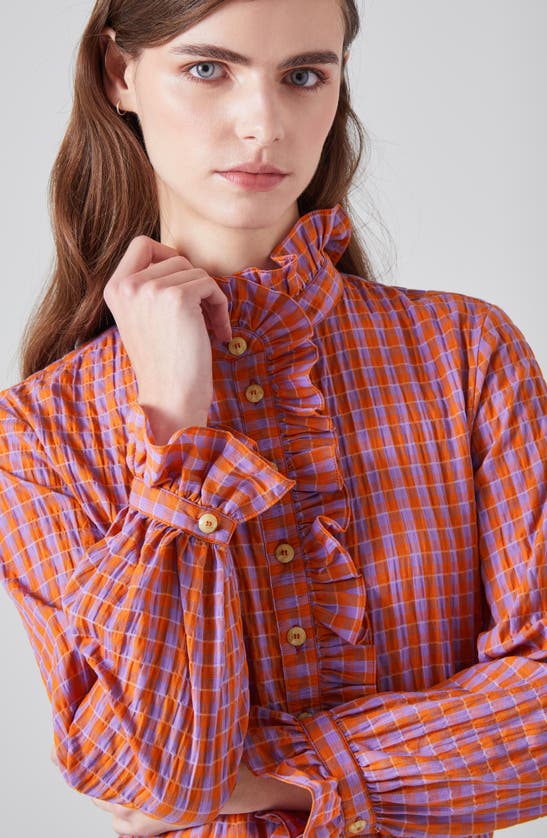 Shop Lk Bennett Camille Ruffle Mock Neck Shirt In Orange