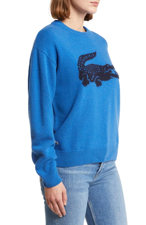Shop Lacoste Big Croc Cashmere & Wool Crewneck Sweater In Iq2 Hilo/marine