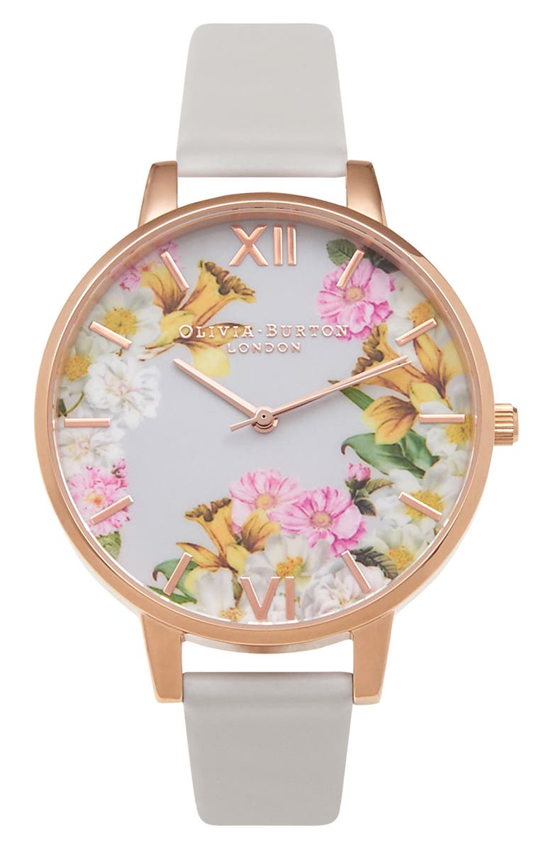 Olivia Burton Flower Show Leather Strap Watch 38mm Nordstrom