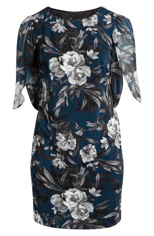 Connected Apparel Floral Flutter Sleeve Sheath Dress In Dark Mallard