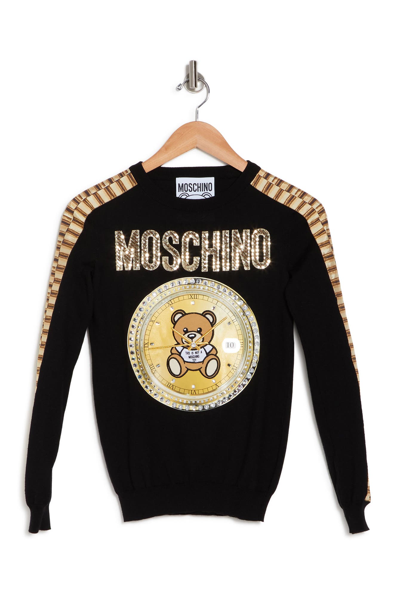 Moschino Embellished Bear Pullover Sweater In Black
