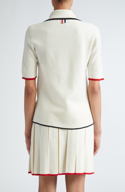 Shop Thom Browne Milano Stitch Zip-up Polo In White