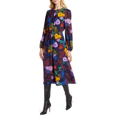 Halogen Long Sleeve Midi Dress, Burgundy