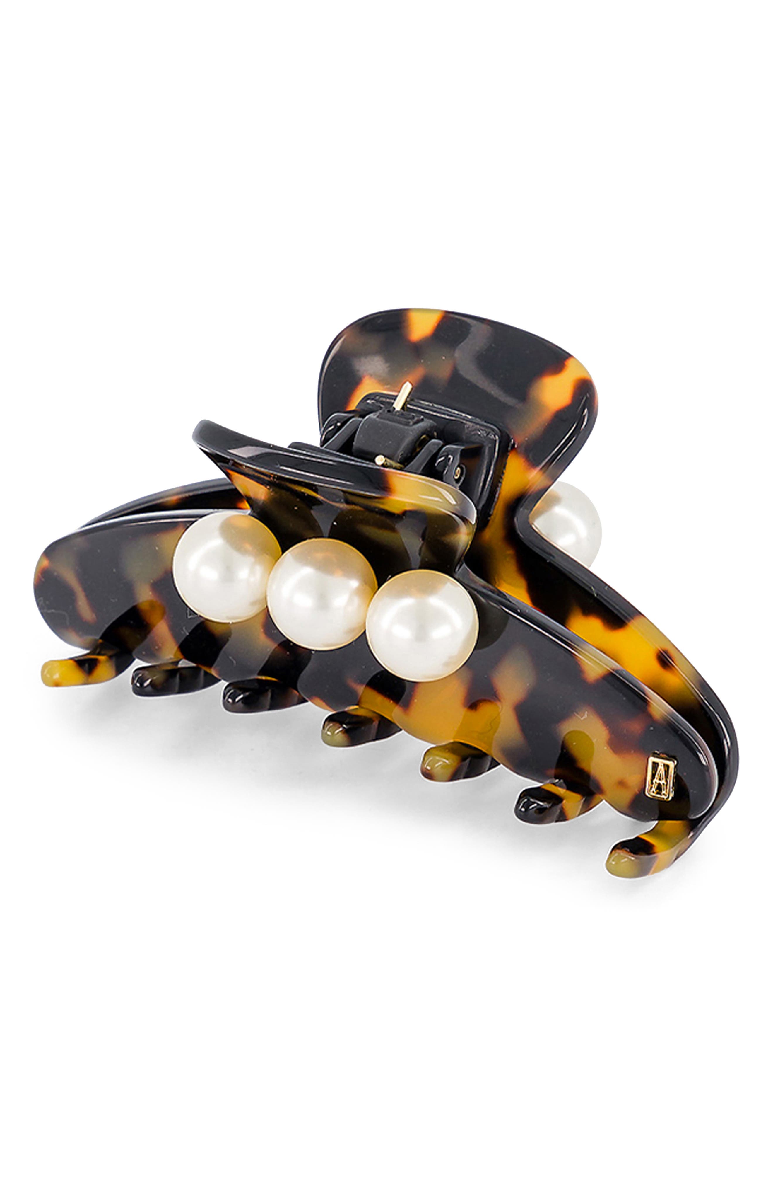 Alexandre de Paris Imitation Pearl Claw Clip in Tortoise 