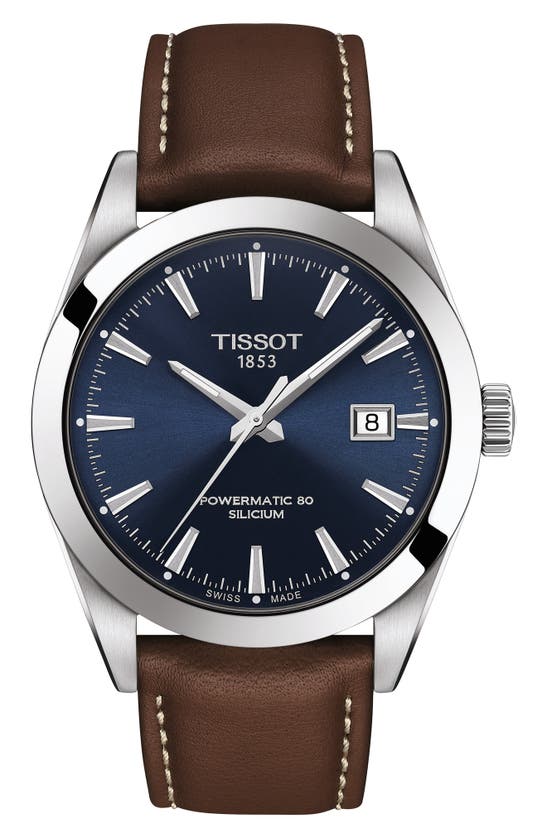 Tissot T-classic Powermatic 80 Leather Strap Watch, 40mm In Brown 