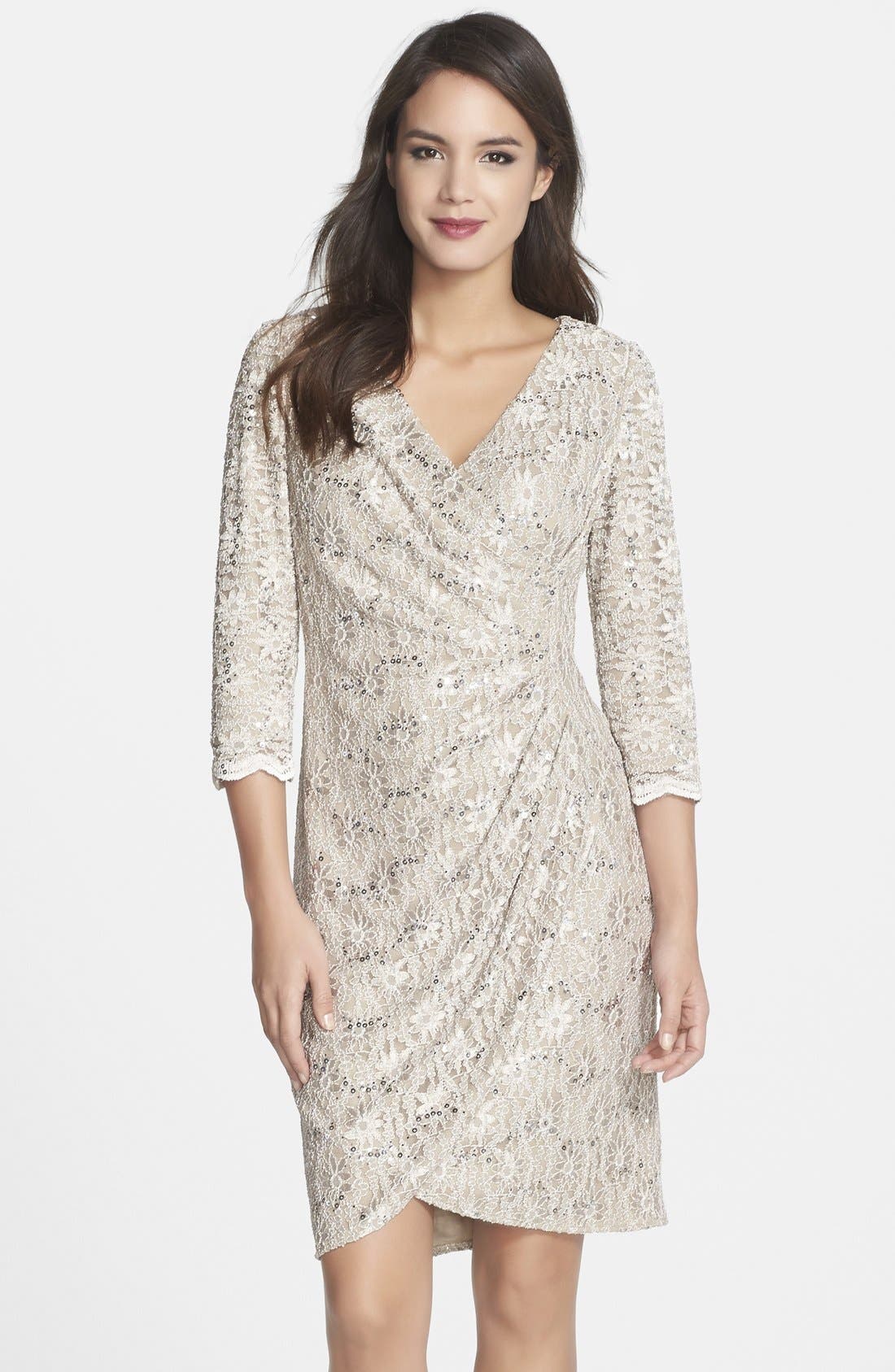 Alex Evenings Sequin Lace Faux Wrap Dress (Regular & Petite) Nordstrom