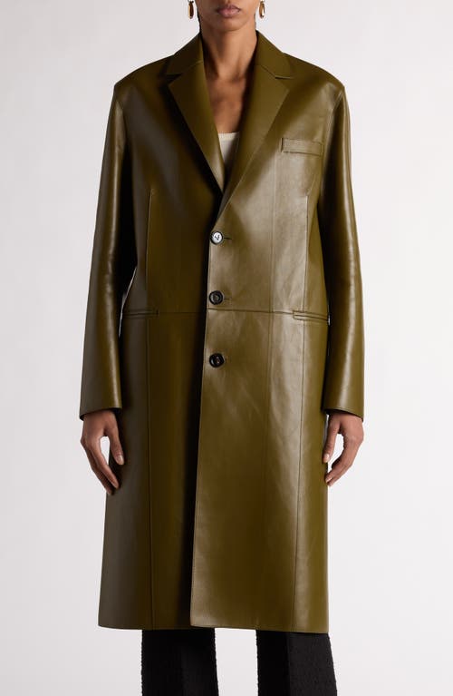 Shop Bottega Veneta Bonded Leather Coat In Olive Oil