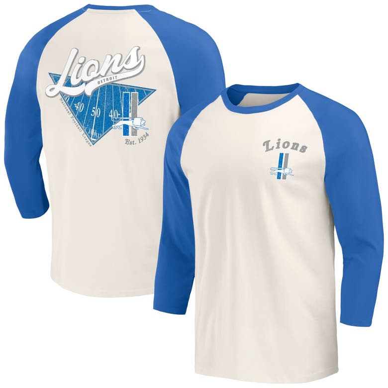 Shop Darius Rucker Collection By Fanatics Blue/white Detroit Lions Raglan 3/4 Sleeve T-shirt