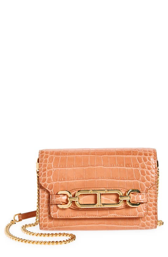Tom Ford Mini Whitney Croc Embossed Leather Shoulder Bag In Rose Clay