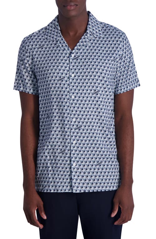 Karl Lagerfeld Paris Geo Print Short Sleeve Button-Up Shirt in Blue Multi at Nordstrom, Size Large