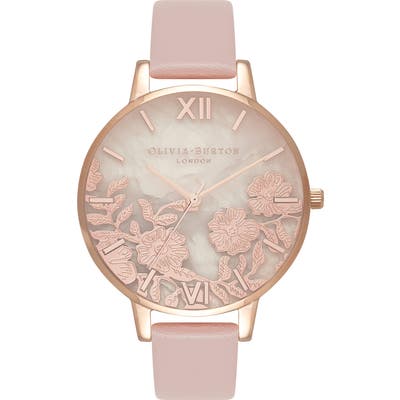 Olivia Burton Floral Rose Leather Strap Watch, (Nordstrom Exclusive)