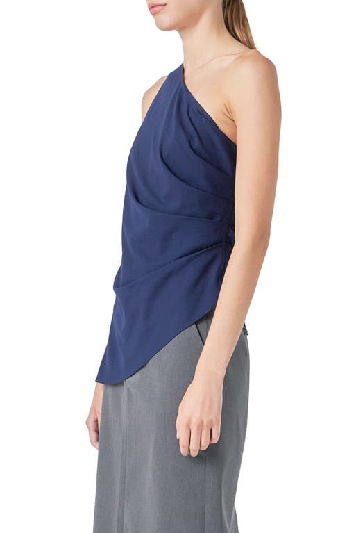 Shop Grey Lab One-shoulder Pleated Top In Navy