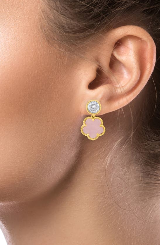 Shop Cz By Kenneth Jay Lane Cz & Clover Dangle Earrings In Pink / Gold