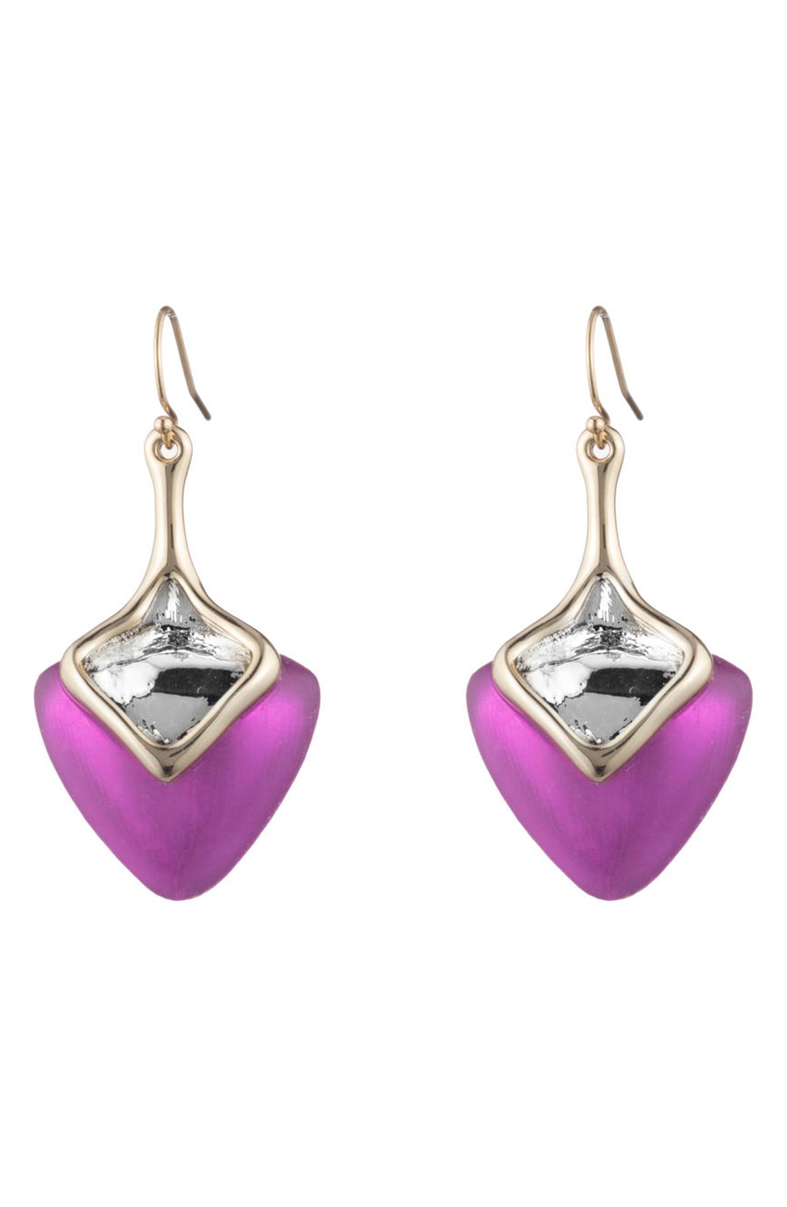 Alexis Bittar Two-tone Plated Brass & Lucite Geo Drop Earrings In Fuchsia