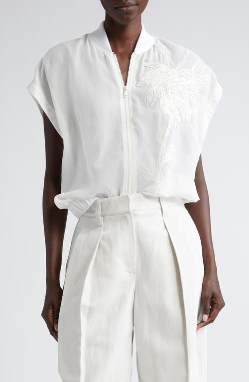 Brunello Cucinelli Embroidered Cotton Organza Zip Front Top in White at Nordstrom, Size 4 Us