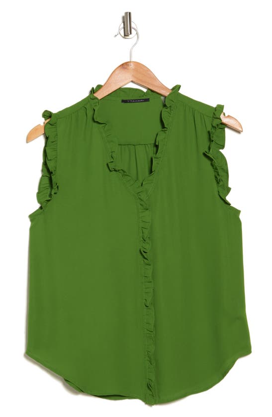 T Tahari Ruffle Sleeveless Top In Apple Green