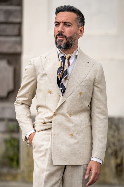 Elizabetta San Siro - Hand Rolled Silk Neckerchief For Men In Tan