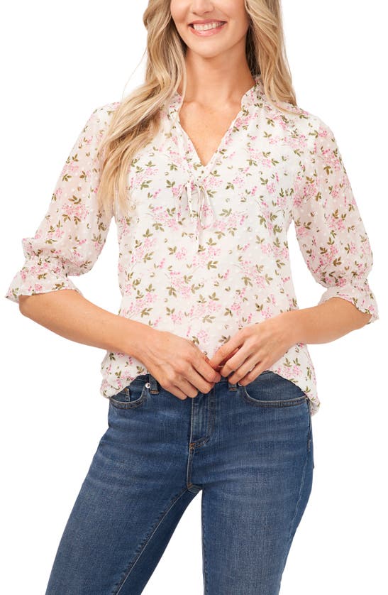 Cece Print Clip Dot Blouse In White/ Multi