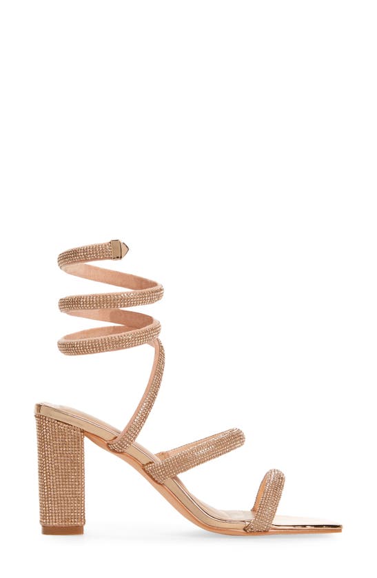 Shop Azalea Wang Ursula Crystal Embellished Ankle Wrap Sandal In Rose Gold