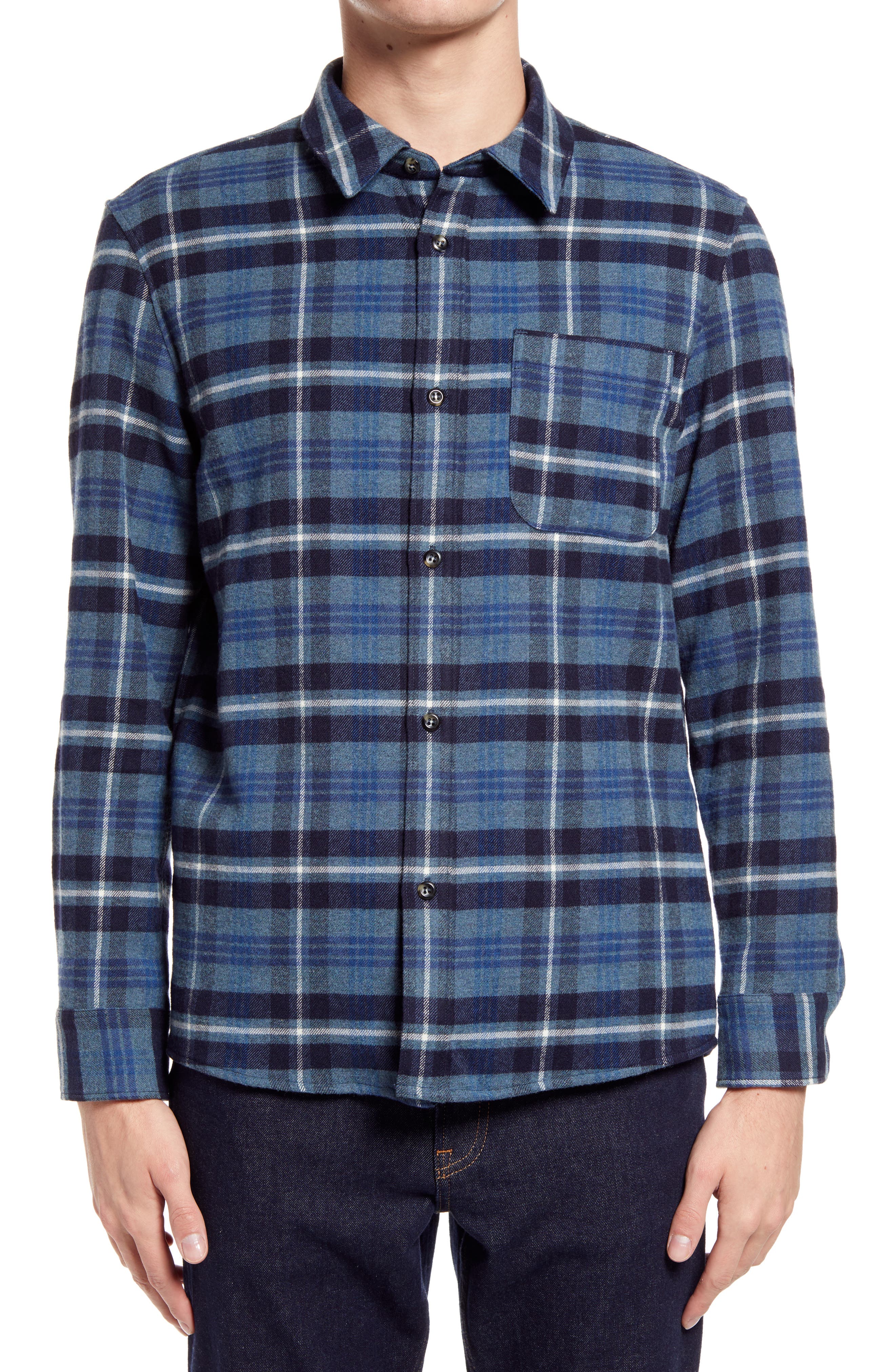 A.p.c. Designer Surchemise Trek Button-up Flannel Shirt Jacket In Iaa Bleu