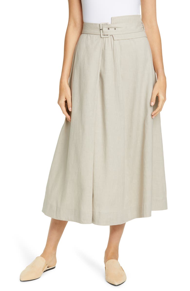 Fabiana Filippi Belted Stretch Linen & Cotton Midi Skirt, Main, color, 