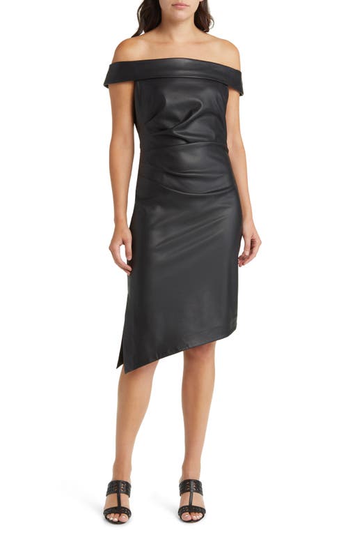 Milly Ally Off the Shoulder Faux Leather Sheath Dress Black at Nordstrom,