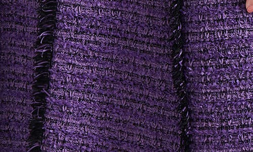 Misook Fringe Trim A-line Tweed Dress In Purple