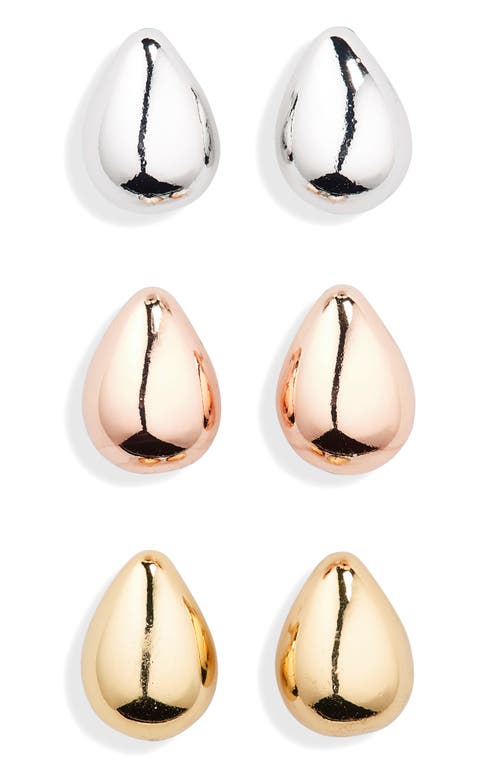 Shop Nordstrom Rack Set Of 3 Teardrop Stud Earrings In Gold- Rhodium- Rose Gold