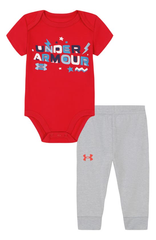 Shop Under Armour Logo Bodysuit & Joggers Set In Red
