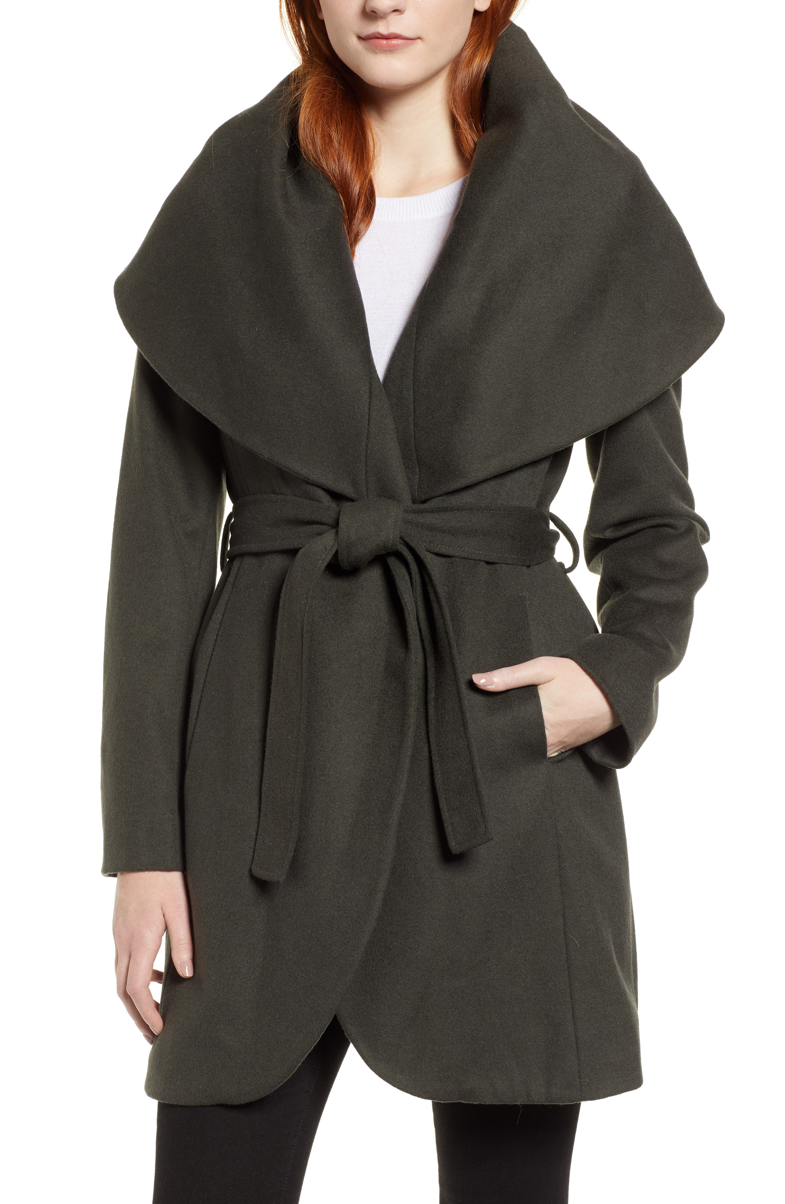 t tahari wool blend belted wrap coat pale blue