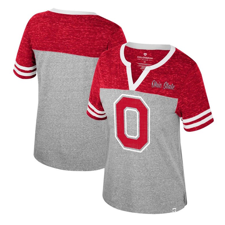 Shop Colosseum Heather Gray Ohio State Buckeyes Kate Colorblock Notch Neck T-shirt