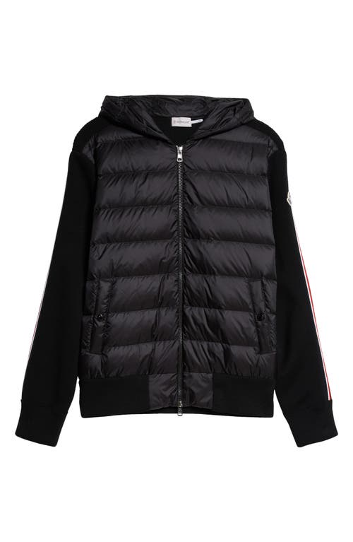 Shop Moncler Hybrid Down & Wool Full Zip Hoodie In Black