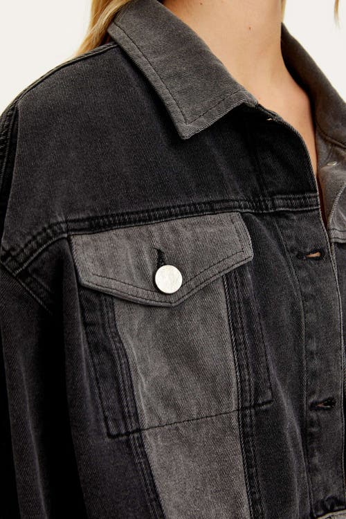 Shop Nocturne Two Toned Pocketed Denim Jacket In Charcoal