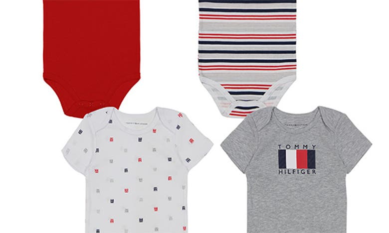 Shop Tommy Hilfiger Pack Of 4 Bodysuits In Red Multi