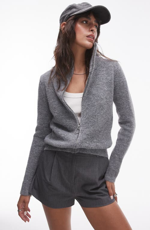 Shop Topshop Fluffy Zip Cardigan In Grey