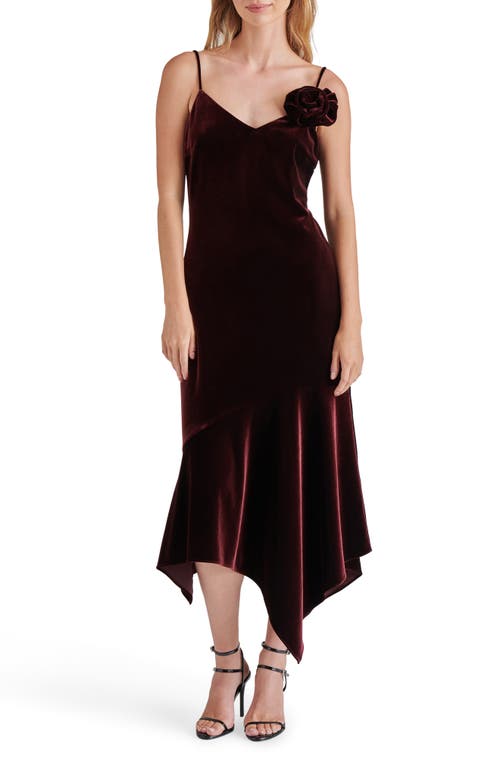 Shop Steve Madden Lucille Rosette Detail Asymmetric Velvet Dress In Wine