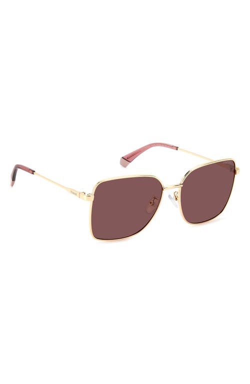 Polaroid 58mm Polarized Rectangular Sunglasses In Gold Burgundy/violet Polar