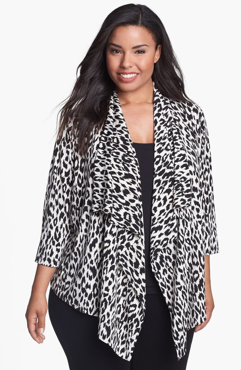 Karen Kane Leopard Print Drape Jacket (Plus Size) | Nordstrom