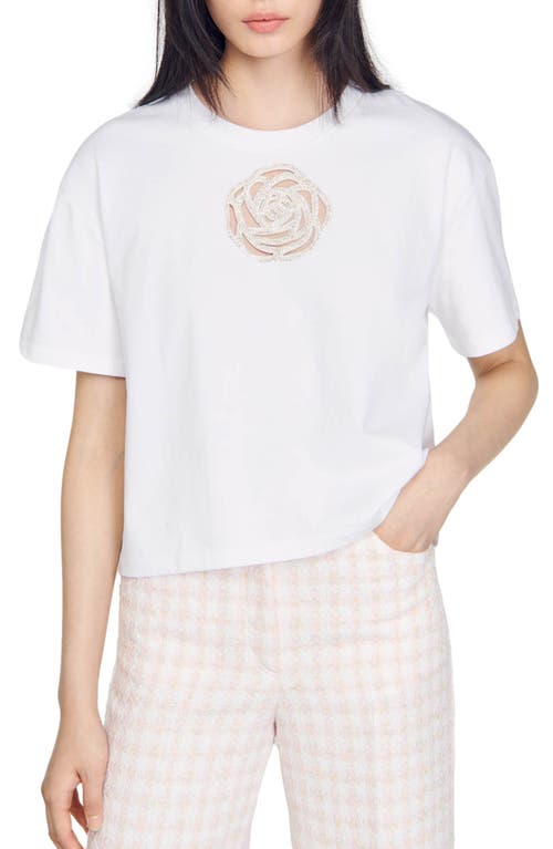 sandro Rhinestone Rose Cotton T-Shirt White at Nordstrom,