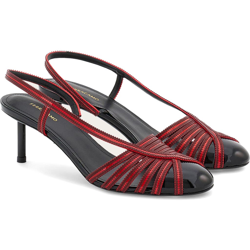 Shop Ferragamo Edyna Slingback Kitten Heel Pump In Nero Flame Red Borgogna